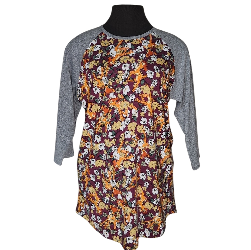 Lularoe Bambi Pattern Randy Style Baseball 3/4 Sleeve T